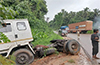 Uppinangady: Container lorry lands in roadside drain